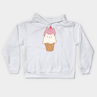 Ice cream cat strawberry and vanilla Kids Hoodie